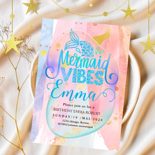 Invitation Mermaid Pool mer Party Pink Mermaid