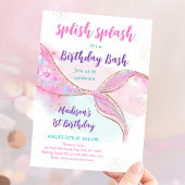 Invitation Mermaid Pool Party Or rose Anniversaire