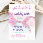 Invitation Mermaid Pool Party Or rose Anniversaire
