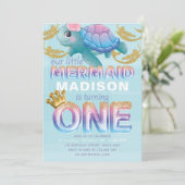 Invitation Mermaid Premier anniversaire Pink Blue Gold Partie (Debout devant)