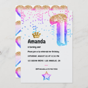 Invitation Mermaid Princess Balloon 1er anniversaire