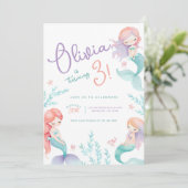 Invitation Mermaid Purple et fête d'anniversaire Turquoise (Debout devant)