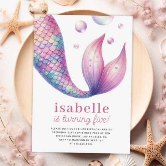 Invitation Mermaid Queue sous la mer Girl Anniversaire