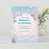 Invitation Mermaid Queue sous la mer rose or Anniversaire (Debout devant)