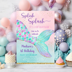 Invitation Mermaid Queue sous la mer rose or Anniversaire