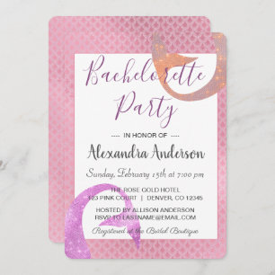 Invitation Mermaid Rose Gold Sparkle Bachelorette Party