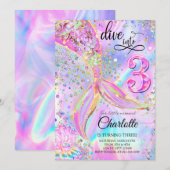 Invitation Mermaid rose violet Anniversaire Plongée dans troi (Devant / Derrière)