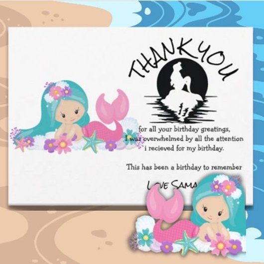 Invitation Mermaid rose violet Merci de fête d'anniversaire