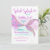 Invitation Mermaid rose violet or Aquarelle Anniversaire (Debout devant)