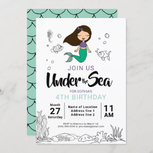 Invitation Mermaid Sea Creator Party Black Mermaid Carton