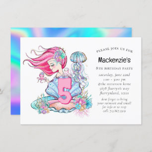 Invitation Mermaid Sea Life   Fête d'anniversaire avec âge pe