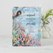 Invitation Mermaid Seahorse Rose Bleu Anniversaire (Debout devant)