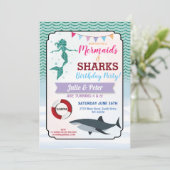Invitation Mermaid Shark Pool Party Joint Boy Girl Anniversai (Debout devant)