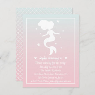 Invitation Mermaid Silhouette Girls Ombre fête d'anniversaire