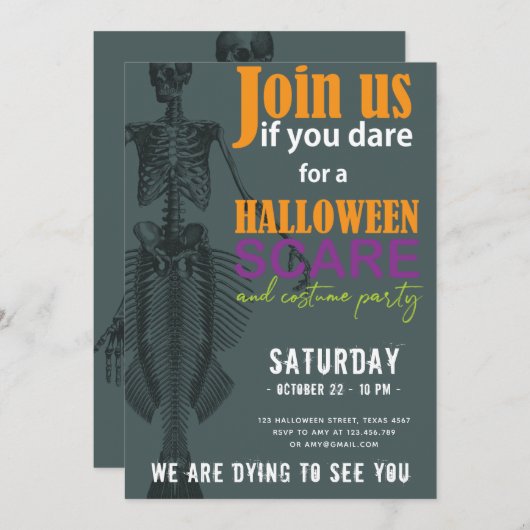 Invitation Mermaid Skeleton Halloween (Devant / Derrière)