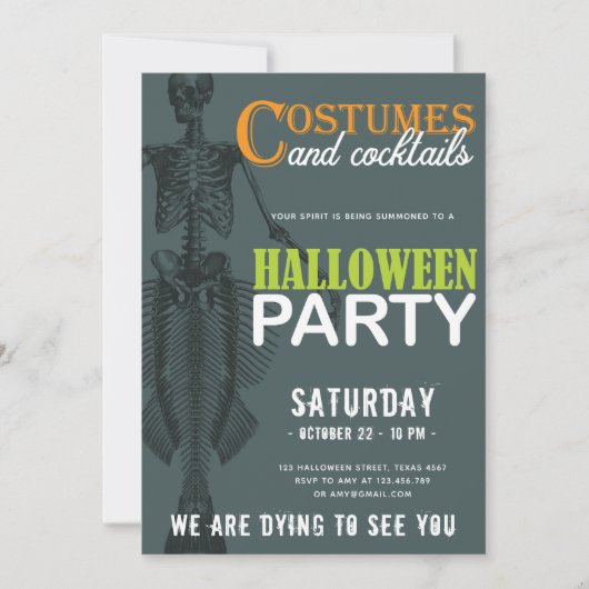 Invitation Mermaid Skeleton Modern Halloween (Devant)