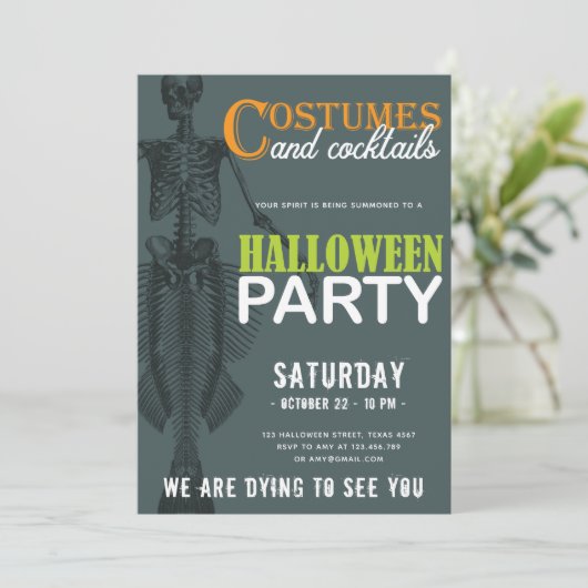 Invitation Mermaid Skeleton Modern Halloween (Debout devant)