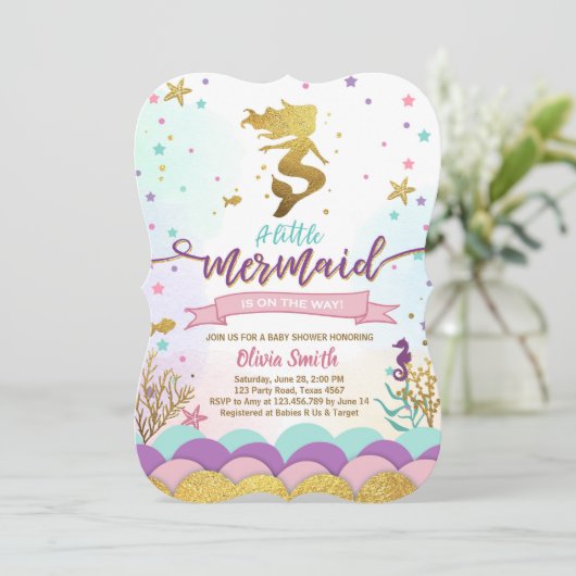 Invitation Mermaid Sous L'Invitation Du Baby shower De Mer (Debout devant)