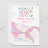 Invitation Mermaid Sparkles Gold Anniversaire (Devant)