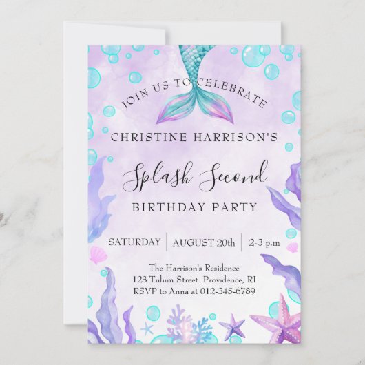 Invitation Mermaid Splash 2nd Birthday  (Devant)