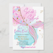 Invitation Mermaid Splish Pool Party Fille Anniversaire Inv (Devant)