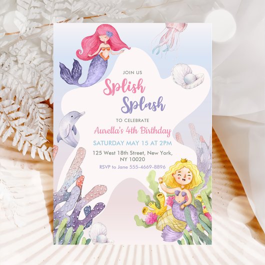 Invitation Mermaid Splish Splash 4e fête d'anniversaire