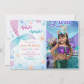 Invitation Mermaid Splish Splash 4th Birday Party Photo (Devant)