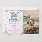 Invitation Mermaid Splish Splash 4th Birday Party Photo (Devant)