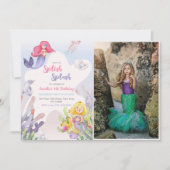 Invitation Mermaid Splish Splash 4th Birday Party Photo (Devant)