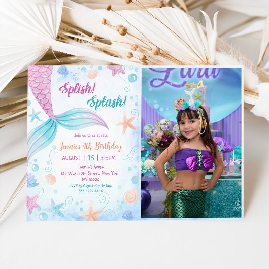 Invitation Mermaid Splish Splash 4th Birday Party Photo