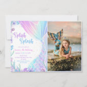 Invitation Mermaid Splish Splash 4th Birday Party Photo (Devant)