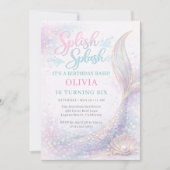 Invitation Mermaid Splish Splash 6th Birthday Bash Party (Devant)
