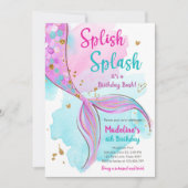 Invitation Mermaid Splish Splash Anniversaire Bash Girl Gold  (Devant)