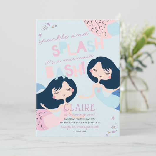 Invitation Mermaid Splish Splash Bash Anniversaire (Debout devant)