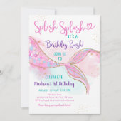 Invitation Mermaid Splish Splash Or rose Anniversaire (Devant)