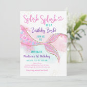Invitation Mermaid Splish Splash Or rose Anniversaire (Debout devant)