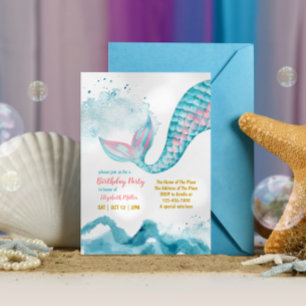 Invitation Mermaid Tail Baby Girl Thème Anniversaire Fête