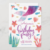 Invitation Mermaid Tail fête d'anniversaire (Devant / Derrière)