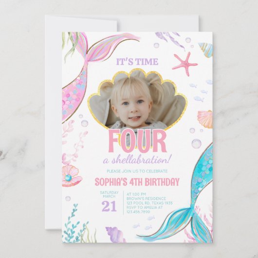 Invitation Mermaid Tail fête d'anniversaire (Devant)