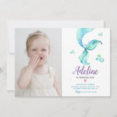 Invitation Mermaid Tail Ocean Cute Aquarelle Photo Anniversai (Devant)