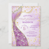 Invitation Mermaid Tail or rose violet fille fête d'anniversa (Devant)