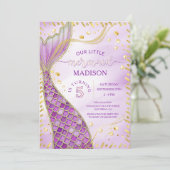 Invitation Mermaid Tail or rose violet fille fête d'anniversa (Debout devant)