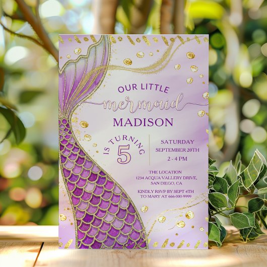 Invitation Mermaid Tail or rose violet fille fête d'anniversa