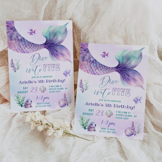 Invitation Mermaid tail Plongez dans cinq fête d'anniversaire