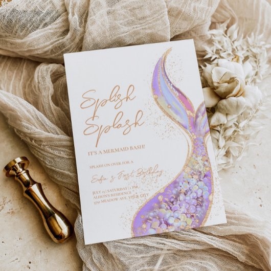 Invitation Mermaid Tail Splish Splash Anniversaire