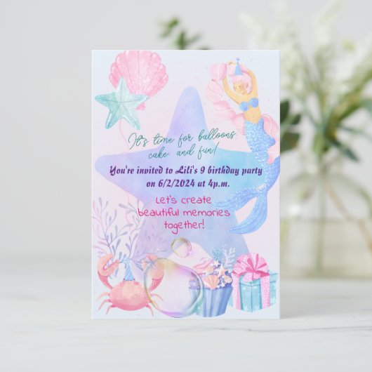 Invitation Mermaid Thème Anniversaire Bash (Debout devant)