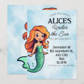 Invitation Mermaid Thème Anniversaire de enfant Party Invitat (Devant / Derrière)
