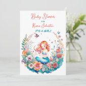 Invitation Mermaid Thème Floral Baby shower de fille (Debout devant)