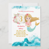 Invitation Mermaid Thème Sous La Mer Bébé Fille 3ème Annivers (Devant)
