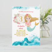 Invitation Mermaid Thème Sous La Mer Bébé Fille 3ème Annivers (Debout devant)